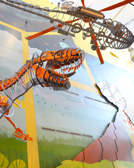 TRex and Helicopter Entrance of Science Center
